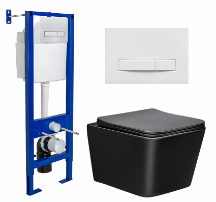 Комплект 3 в 1 инсталляция Berges Wasserhaus Atom Line 410 + Унитаз Vincea Q-Line VT1-12MB + кнопка белая