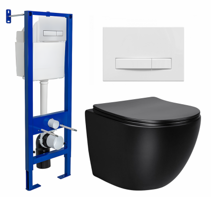 Комплект 3 в 1 инсталляция Berges Wasserhaus Atom Line 410 + Унитаз Vincea Globo VT1-14MB + кнопка белая