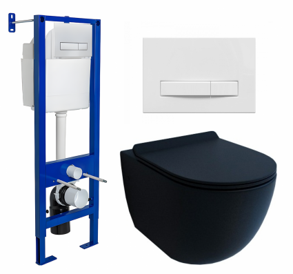 Комплект 3 в 1 инсталляция Berges Wasserhaus Atom Line 410 + Унитаз подвесной Esbano Garcia + кнопка белая