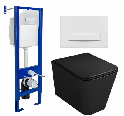 Комплект 3 в 1 инсталляция Berges Wasserhaus Atom Line 410 + Унитаз подвесной Owl 1975 Ruta-H OWLT190404 + кнопка белая