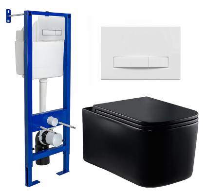 Комплект 3 в 1 инсталляция Berges Wasserhaus Atom Line 410 + Унитаз Vincea Ultra Rimless VT1-32MB + кнопка белая