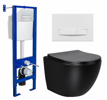 Комплект 3 в 1 инсталляция Berges Wasserhaus Atom Line 410 + Унитаз Vincea Globo VT1-14SMB + кнопка белая