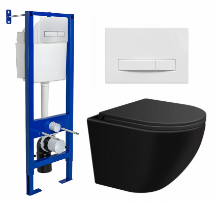 Комплект 3 в 1 инсталляция Berges Wasserhaus Atom Line 410 + Подвесной унитаз SinteSi EVI + кнопка белая
