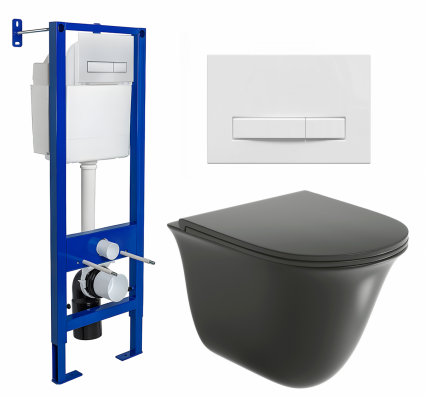 Комплект 3 в 1 инсталляция Berges Wasserhaus Atom Line 410 + Унитаз подвесной Grossman GR-4412BMS + кнопка белая