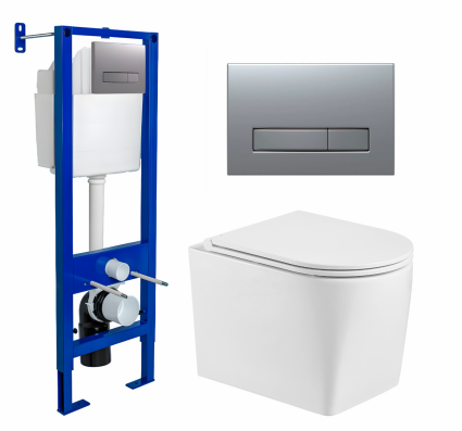 Berges Wasserhaus Комплект 3 в 1 инсталляция Berges Atom Line 410 + Унитаз подвесной WeltWasser Nesenbach 004 GL-WT + кнопка хром матовая