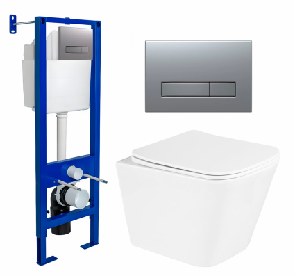 Berges Wasserhaus Комплект 3 в 1 инсталляция Berges Atom Line 410 + Унитаз подвесной BelBagno Due BB3103CHR/SC + кнопка хром матовая
