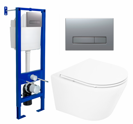 Berges Wasserhaus Комплект 3 в 1 инсталляция Berges Atom Line 410 + Унитаз подвесной BelBagno Tre BB8001CHR/SC + кнопка хром матовая