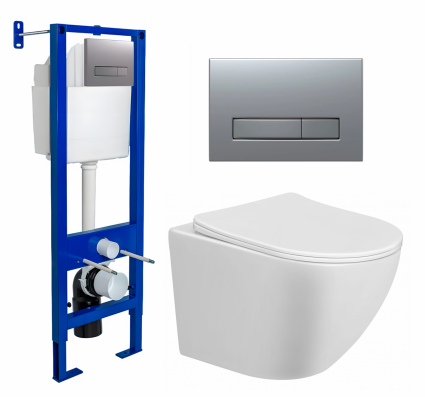 Berges Wasserhaus Комплект 3 в 1 инсталляция Berges Atom Line 410 + Унитаз подвесной Taliente Amato AM25010 + кнопка хром матовая