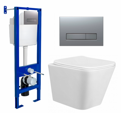 Berges Wasserhaus Комплект 3 в 1 инсталляция Berges Atom Line 410 + Унитаз подвесной Taliente Correto CR25200 + кнопка хром матовая