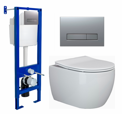 Berges Wasserhaus Комплект 3 в 1 инсталляция Berges Atom Line 410 + Унитаз подвесной Ceramica Nova Play CN3001 + кнопка хром матовая