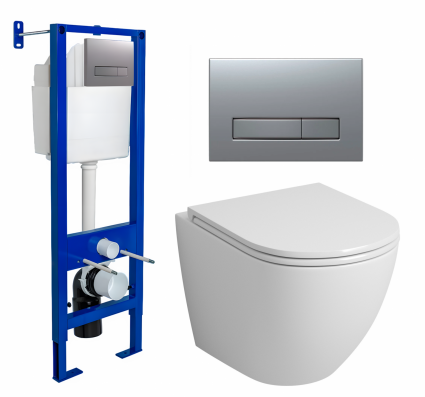 Berges Wasserhaus Комплект 3 в 1 инсталляция Berges Atom Line 410 + Унитаз подвесной Grossman GR-4455S + кнопка хром матовая