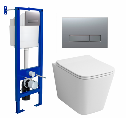 Berges Wasserhaus Комплект 3 в 1 инсталляция Berges Atom Line 410 + Унитаз подвесной Grossman GR-4441S + кнопка хром матовая