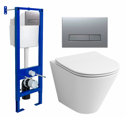 Berges Wasserhaus Комплект 3 в 1 инсталляция Berges Atom Line 410 +  Унитаз подвесной Grossman GR-4477S + кнопка хром матовая
