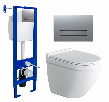 Berges Wasserhaus Комплект 3 в 1 инсталляция Berges Atom Line 410 + Унитаз подвесной Owl 1975 Cirkel-H + кнопка хром матовая