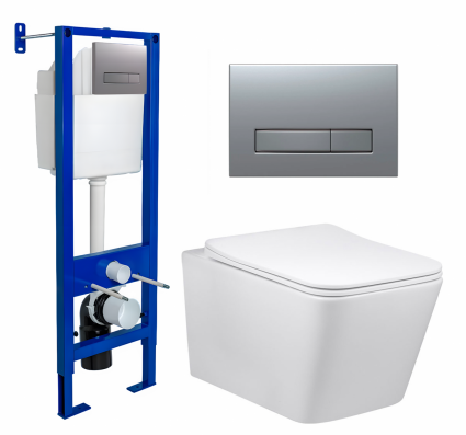 Berges Wasserhaus Комплект 3 в 1 инсталляция Berges Atom Line 410 + Унитаз Vincea Q-Line VT1-12 + кнопка хром матовая