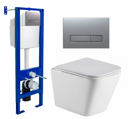 Berges Wasserhaus Комплект 3 в 1 инсталляция Berges Atom Line 410 + Подвесной унитаз WeltWasser Gelbach 043 GL-WT + кнопка хром матовая