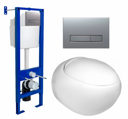 Berges Wasserhaus Комплект 3 в 1 инсталляция Berges Atom Line 410 + Подвесной унитаз WeltWasser Jeckenbach + кнопка хром матовая
