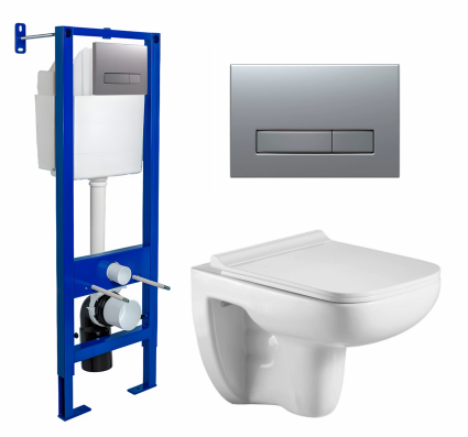 Berges Wasserhaus Комплект 3 в 1 инсталляция Berges Atom Line 410 + Подвесной унитаз WeltWasser Kehlbach 004 GL-WT + кнопка хром матовая