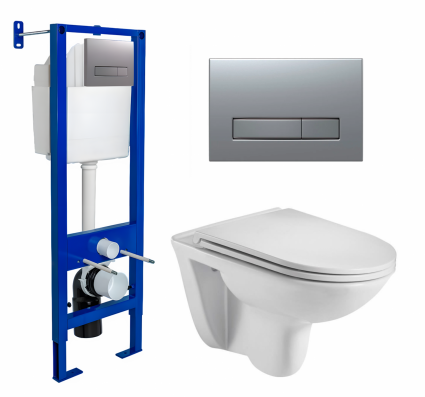 Berges Wasserhaus Комплект 3 в 1 инсталляция Berges Atom Line 410 + Подвесной унитаз WeltWasser Baarbach 004 GL-WT + кнопка хром матовая