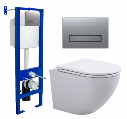Berges Wasserhaus Комплект 3 в 1 инсталляция Berges Atom Line 410 + Подвесной унитаз SinteSi EVI + кнопка хром матовая