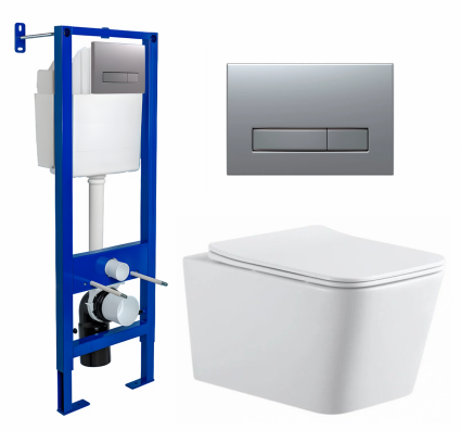 Berges Wasserhaus Комплект 3 в 1 инсталляция Berges Atom Line 410 + Подвесной унитаз SinteSi BALTI + кнопка хром матовая