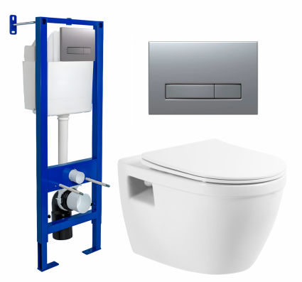 Berges Wasserhaus Комплект 3 в 1 инсталляция Berges Atom Line 410 + Унитаз подвесной BelBagno Loto BB070CHR/SC + кнопка хром матовая