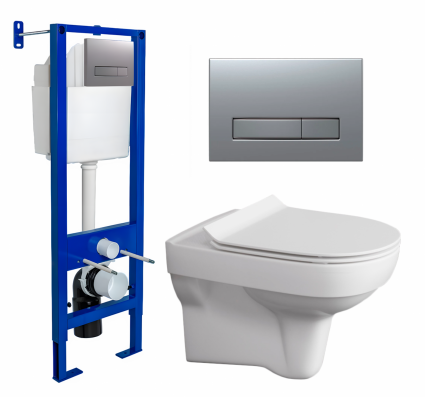 Berges Wasserhaus Комплект 3 в 1 инсталляция Berges Atom Line 410 + Унитаз подвесной Cersanit City New + кнопка хром матовая