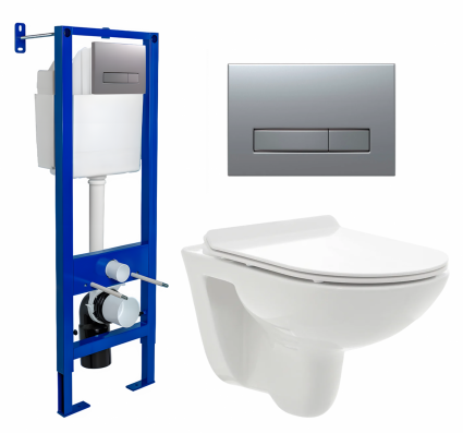 Berges Wasserhaus Комплект 3 в 1 инсталляция Berges Atom Line 410 + Унитаз подвесной AQUAme AQM2008 + кнопка хром матовая