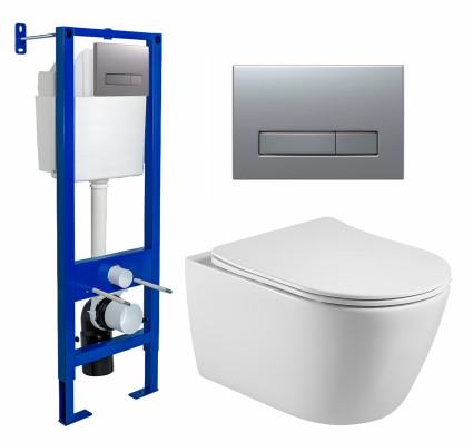 Berges Wasserhaus Комплект 3 в 1 инсталляция Berges Atom Line 410 + Унитаз подвесной Акватек Вега AQ1905-00 + кнопка хром матовая