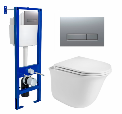 Berges Wasserhaus Комплект 3 в 1 инсталляция Berges Atom Line 410 + Подвесной унитаз WeltWasser Telbach 004 GL-WT + кнопка хром матовая