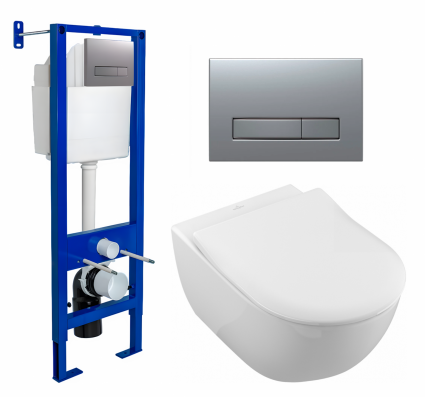 Berges Wasserhaus Комплект 3 в 1 инсталляция Berges Atom Line 410 + Унитаз подвесной Villeroy & Boch Subway 2.0 5614R201 + кнопка хром матовая