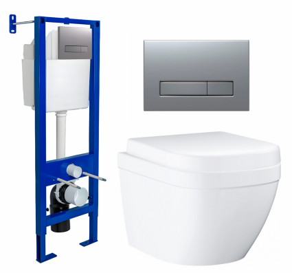 Berges Wasserhaus Комплект 3 в 1 инсталляция Berges Atom Line 410 + Унитаз подвесной Grohe Euro Ceramic 39206000 + кнопка хром матовая