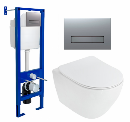Berges Wasserhaus Комплект 3 в 1 инсталляция Berges Atom Line 410 +  Унитаз подвесной Cezares Stylus CZR-513-TH-R + кнопка хром матовая