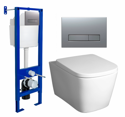 Berges Wasserhaus Комплект 3 в 1 инсталляция Berges Atom Line 410 + Унитаз подвесной BelBagno Albano BB120CHR + кнопка хром матовая