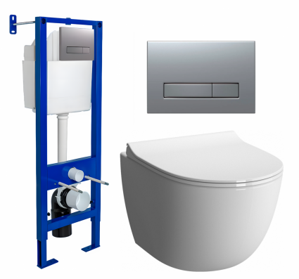 Berges Wasserhaus Комплект 3 в 1 инсталляция Berges Atom Line 410 + Унитаз подвесной VitrA Sento 7748В003-0075 + кнопка хром матовая
