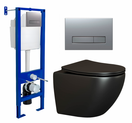 Berges Wasserhaus Комплект 3 в 1 инсталляция Berges Atom Line 410 + Унитаз подвесной Ceramica Nova Metropol CN4002MB + кнопка хром матовая