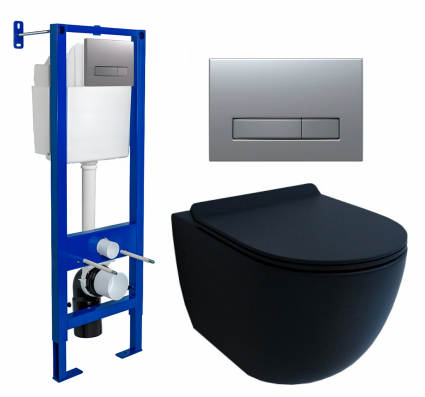 Berges Wasserhaus Комплект 3 в 1 инсталляция Berges Atom Line 410 + Унитаз подвесной Esbano Garcia + кнопка хром матовая
