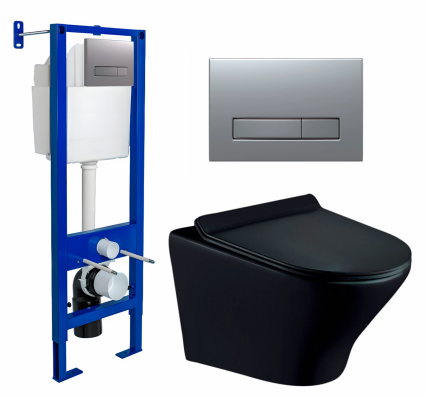 Berges Wasserhaus Комплект 3 в 1 инсталляция Berges Atom Line 410 + Унитаз подвесной Esbano Aster ESUPASTEBM + кнопка хром матовая