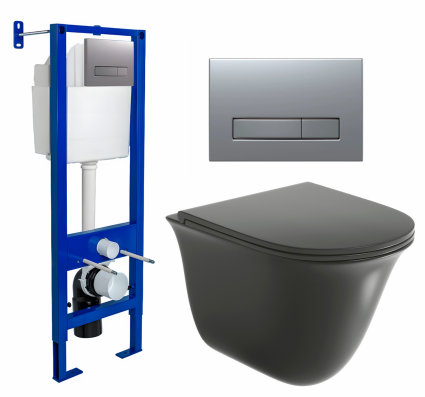 Berges Wasserhaus Комплект 3 в 1 инсталляция Berges Atom Line 410 + Унитаз подвесной Grossman GR-4412BMS + кнопка хром матовая