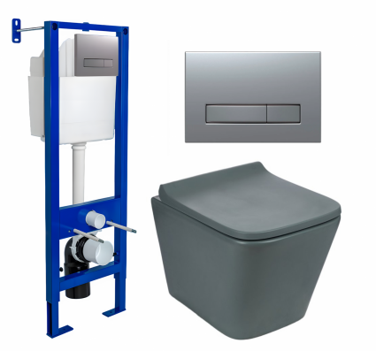 Berges Wasserhaus Комплект 3 в 1 инсталляция Berges Atom Line 410 + Унитаз подвесной Weltwasser WW SK Gelbach 041 MT-GR + кнопка хром матовая