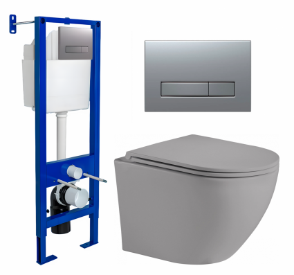 Berges Wasserhaus Комплект 3 в 1 инсталляция Berges Atom Line 410 + Унитаз подвесной Weltwasser WW Merzbach 043 MT-GR + кнопка хром матовая