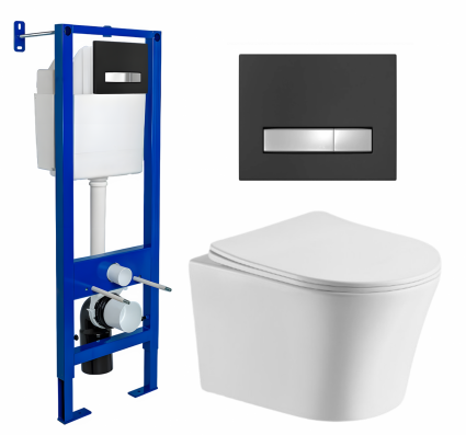 Berges Wasserhaus Комплект 3 в 1 инсталляция Berges Atom Line 410 + Подвесной унитаз CeruttiSpa Adige Aria CT7837 + кнопка черная, хром
