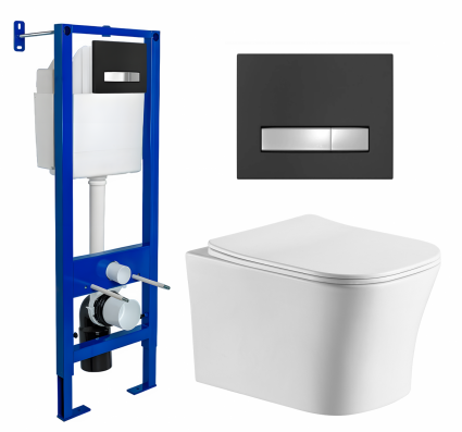 Berges Wasserhaus Комплект 3 в 1 инсталляция Berges Atom Line 410 + Подвесной унитаз CeruttiSpa Marmolada aria CT7778 + кнопка черная, хром