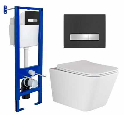 Berges Wasserhaus Комплект 3 в 1 инсталляция Berges Atom Line 410 + Унитаз подвесной Ceramica Nova Metric Rimless CN3007 + кнопка черная, хром