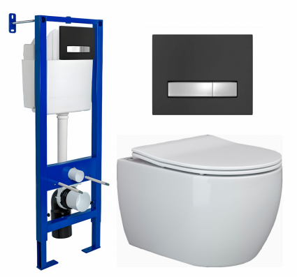 Berges Wasserhaus Комплект 3 в 1 инсталляция Berges Atom Line 410 + Унитаз подвесной Ceramica Nova Play CN3001 + кнопка черная, хром