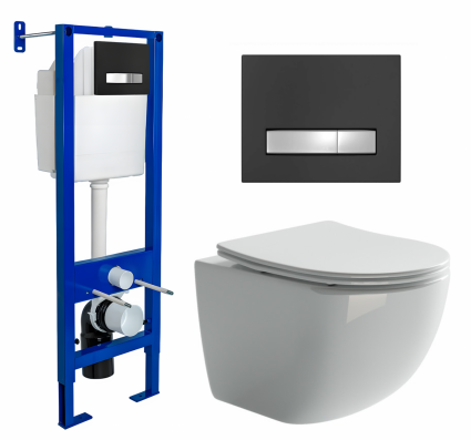 Berges Wasserhaus Комплект 3 в 1 инсталляция Berges Atom Line 410 + Унитаз подвесной Ceramica Nova Forma CN3009 + кнопка черная, хром