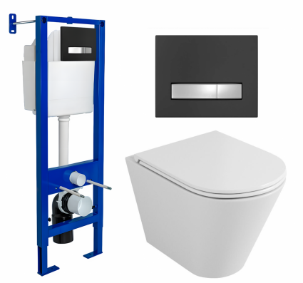 Berges Wasserhaus Комплект 3 в 1 инсталляция Berges Atom Line 410 + Унитаз подвесной Owl 1975 Ruta-H OWLT190304 + кнопка черная, хром