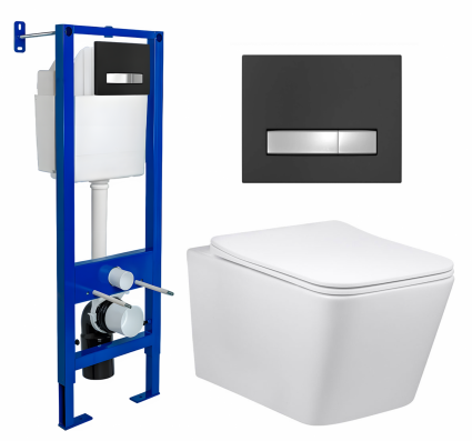 Berges Wasserhaus Комплект 3 в 1 инсталляция Berges Atom Line 410 + Унитаз Vincea Q-Line VT1-12 + кнопка черная, хром