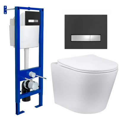 Berges Wasserhaus Комплект 3 в 1 инсталляция Berges Atom Line 410 + Унитаз Vincea Piatti VT1-11 + кнопка черная, хром