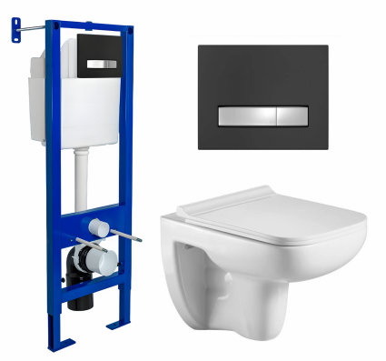 Berges Wasserhaus Комплект 3 в 1 инсталляция Berges Atom Line 410 + Подвесной унитаз WeltWasser Kehlbach 004 GL-WT + кнопка черная, хром